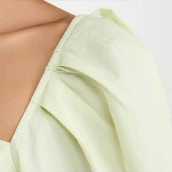 NWOT Vince Draped Square Neck Cotton Top with Puff Sleeves in Honeydew - Picture 4 of 14